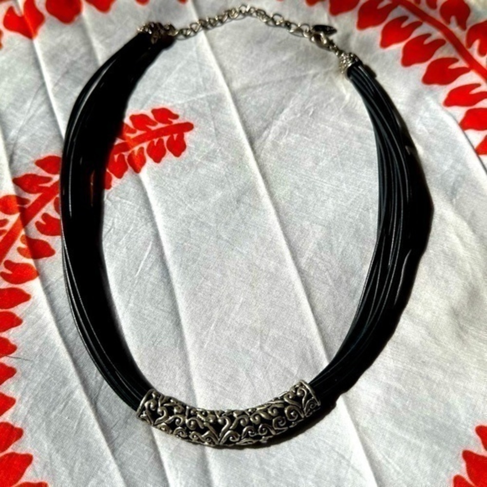 Beautiful Vintage VOLM  Silver Pendant On Leather Rope Chain!
